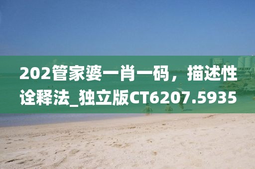 202管家婆一肖一碼,描述性詮釋法_獨立版CT6207.5935